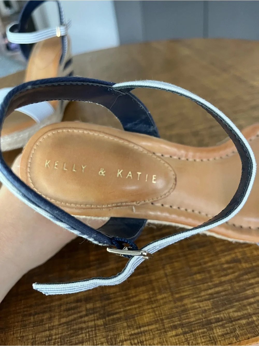 Kelly & Katie Navy and White Striped Espadrille Wedge Sandals